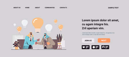 arab businesspeople brainstorming and shaking hands during meeting teamwork agreement creative idea successful projectのイラスト素材