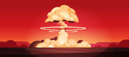 nuclear explosion rising fireball of atomic mushroom cloud in desert apocalipce detonation dangerous...