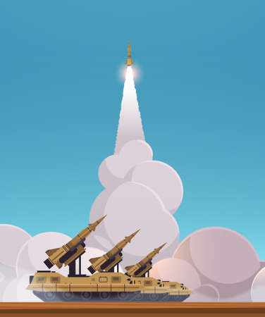 anti-aircraft missile system special military equipment heavy vehicles concept stop warのイラスト素材