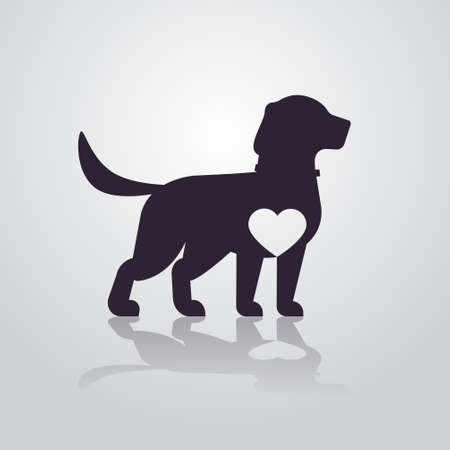 cute dog silhouette with white heart cartoon animal isolated full lengthのイラスト素材