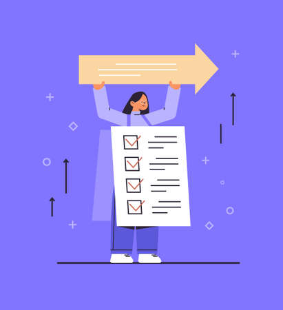 businesswoman with checklist holding arrow goal achievement concept verticalのイラスト素材
