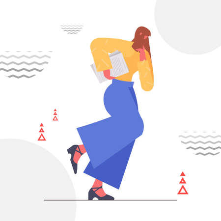 business woman running with documents competition working process concept female office workers...