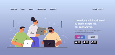 businesspeople having conference meeting on laptops business people discussing during video call webinar online communicationのイラスト素材