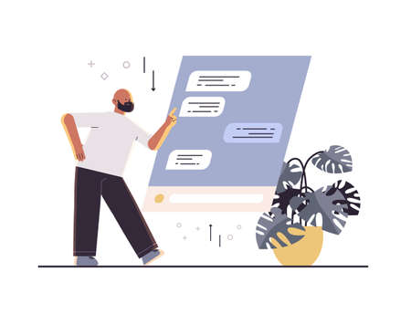 man chatting on digital screen guy using chat app social media network online communication conceptのイラスト素材