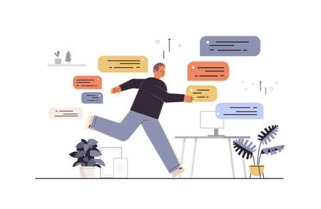 guy using chatting app social media network chat bubble communication concept horizontalのイラスト素材