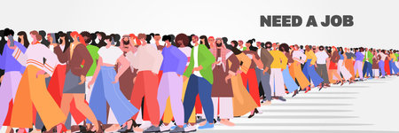 mix race jobless people crowd against dismissal unemployment job search conceptのイラスト素材
