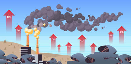 high concrete chimney emits CO2 and dangerous fumes presence of carbon dioxide gas in atmosphereのイラスト素材