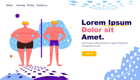 men of different height figure type and size standing together love your body concept full lengthのイラスト素材