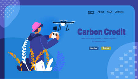 man controlling air drone with wireless remote controller carbon credit responsibility of co2 emission environmental conservationのイラスト素材