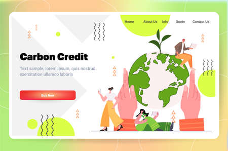 carbon credit concept businesspeople around green globe responsibility of co2 emission environmental conservationのイラスト素材