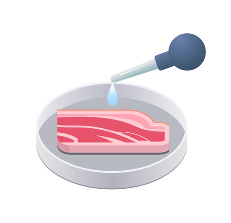 petri dish with beef steak cultured raw red meat made from animal cells artificial lab grown meat production conceptのイラスト素材