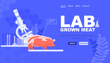 cultured red raw meat made from animal cells artificial lab grown meat production concept horizontalのイラスト素材