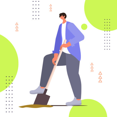 man gardening with shovel protect nature volunteering charity social concept full lengthのイラスト素材