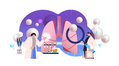 scientists examining anatomical lungs human body internal organ medicine science healthcare conceptのイラスト素材