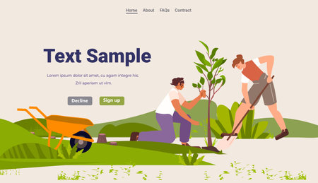 people planting trees in park restoration project CO2 limit emissions idea net zero emission carbon creditのイラスト素材