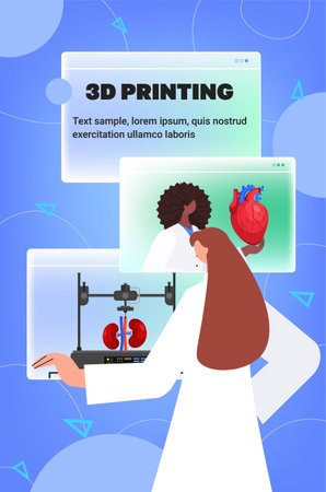 doctor choosing web browser windows with transplantation organs heart kidneys models prints on 3d...
