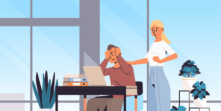 furious coworkers having fight crisis couple shouting problems in relationships generation Z lifestyle conceptのイラスト素材