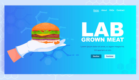 scientist hand holding cultured beef burger made from animal cells artificial lab grown meat production conceptのイラスト素材