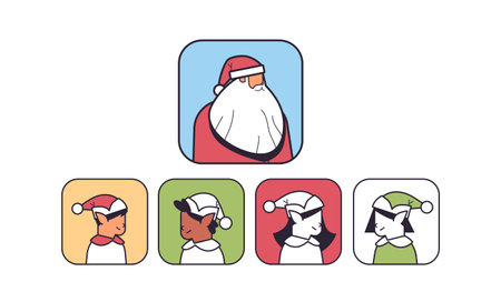set santa claus with mix race elves avatars happy new year merry christmas holidays celebration conceptのイラスト素材
