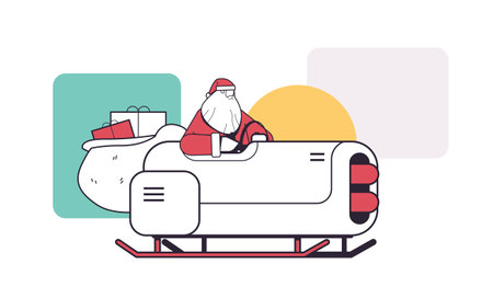 santa claus driving sleigh car with gifts merry christmas happy new year winter holidays celebration conceptのイラスト素材