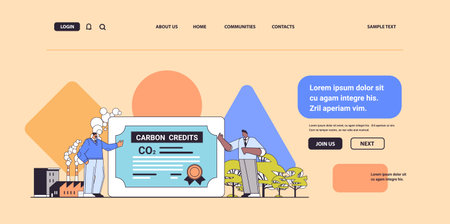 businesspeople signing carbon credits certificate document responsibility of co2 emission free trading carbon tax creditのイラスト素材