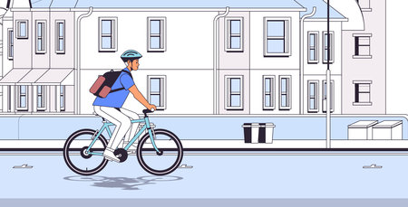 young man in helmet cycling sportsman riding bicycle workout healthy lifestyle gen z concept cityscapeのイラスト素材
