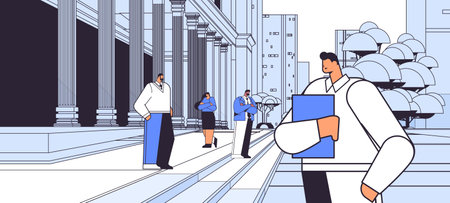 businesspeople group walking outdoor cityscape background horizontal linearのイラスト素材