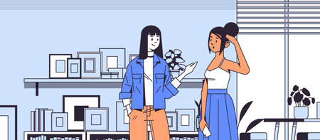 businesswomen in casual clothes discussing during meeting business communication concept office interiorのイラスト素材