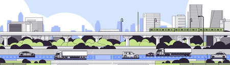 transport driving highway road city traffic transportation concept modern cityscape backgroundのイラスト素材