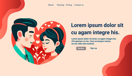 young couple in love man woman look at each other happy valentine day celebration relationship and romantic date conceptのイラスト素材