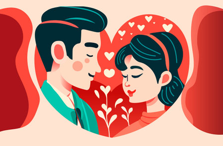 couple in love man woman look at each other happy valentine day celebration relationship and romantic date conceptのイラスト素材