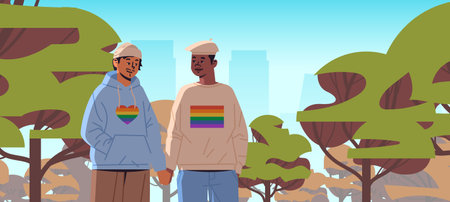 gays couple holding hands lgbt rainbow flag gay lesbian love parade pride festival transgender love...