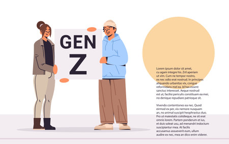 people holding generation Z letters new modern demography trend with progressive youth gen horizontalのイラスト素材