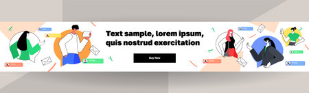 businesspeople in chat bubbles discussing during meeting online communication concept horizontal copy spaceのイラスト素材