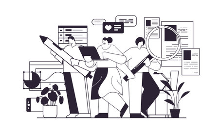 digital designers programmers and analysts team working together developers optimizes software engineering conceptのイラスト素材