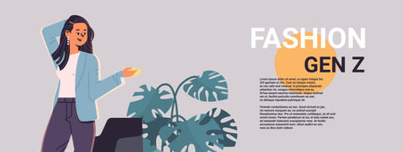 young girl in casual trendy clothes generation Z fashion lifestyle concept new modern demography trendのイラスト素材