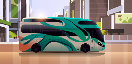 city bus vehicle modern public transport urban and countryside traffic comfortable moving conceptのイラスト素材