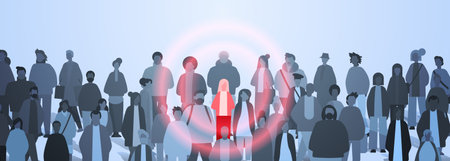 people group around red woman silhouette creative person standing out from grey crowd think different infected personのイラスト素材
