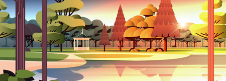 orange trees in public autumn city park horizontalのイラスト素材