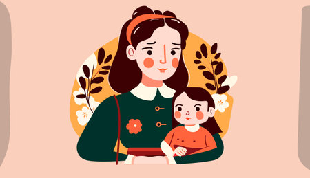mother holding her little daughter loving family parenthood childcare concept mothers day card templateのイラスト素材