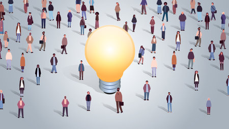 multi-ethnic people group with light lamp creative idea new business project imagination conceptのイラスト素材