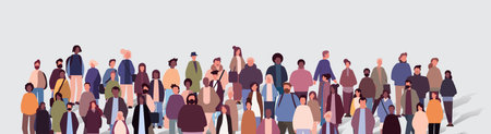multi-ethnic people group mix race men women crowd in casual clothes standing together diversity multiculturalismのイラスト素材