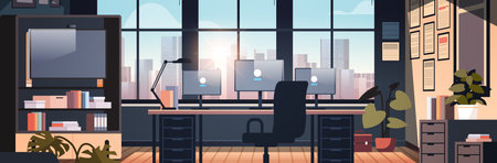 creative empty no people apartment modern loft interior of open space home office with furniture for corporate or freelance workのイラスト素材