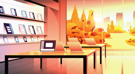 modern technology store interior digital electronic gadgets marketのイラスト素材