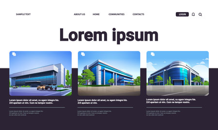 set modern office buildings exterior commercial business centers with large panoramic windows glass facadeのイラスト素材