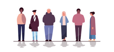 multiethnic people group mix race men women crowd in casual clothes standing togethe diversity multiculturalismのイラスト素材