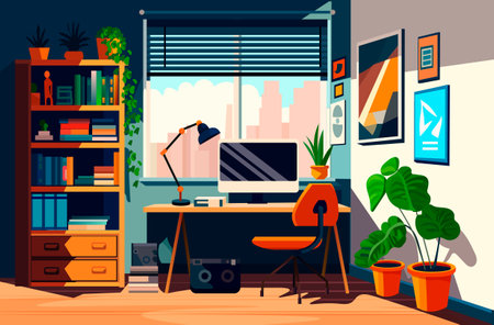 Modern workplace cabinet room interior empty no people house or office horizontalのイラスト素材