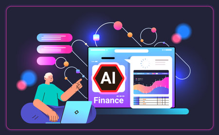 businessman generating financial report with ai helper bot data analyzing artificial intelligence technology conceptのイラスト素材