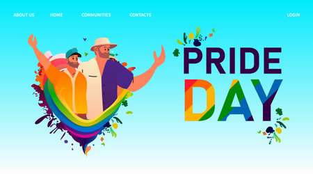 gays couple standing together lgbt rainbow flag pride festival transgender love generation Z conceptのイラスト素材