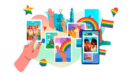 mix race people with lgbt rainbow flag pride festival transgender love generation Z concept